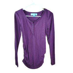 Old navy maternity long sleeve ruching purple maroon button shirt top lounge